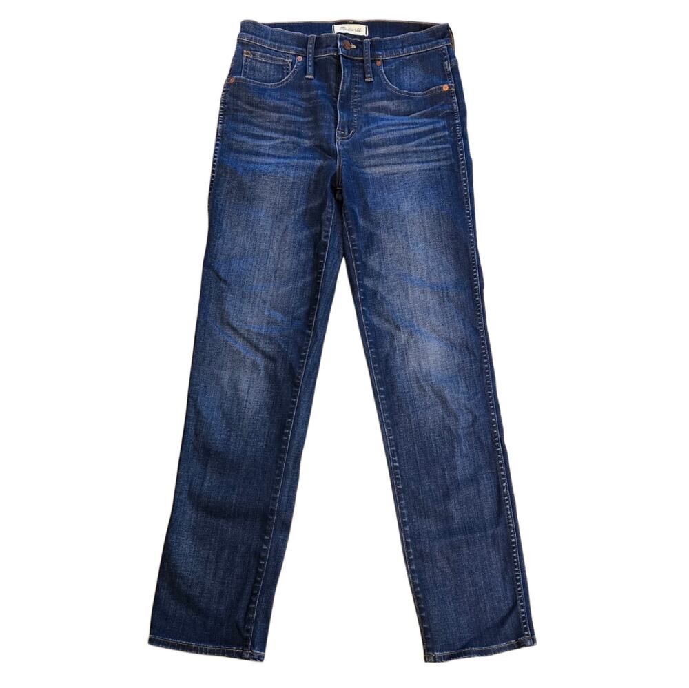 Madewell Stovepipe Jeans 27T Tall Mid Rise Straight Leg Dark Wash Stretch Denim